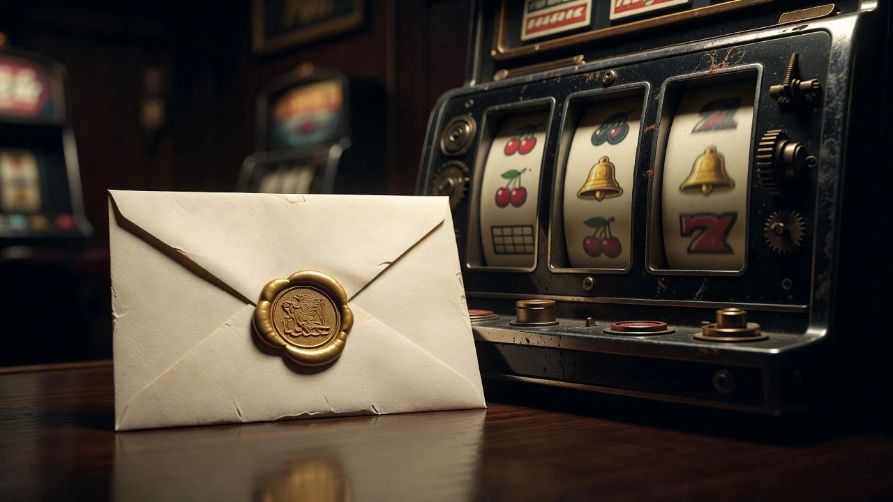 Pelican Casino welcome bonus envelope and slot reels